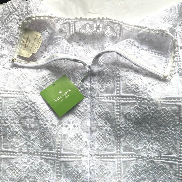 Kate Spade Mini Lace Shift Dress 00 White Ruffled Flounced Hem Floral Lace Lined - Picture 9 of 14